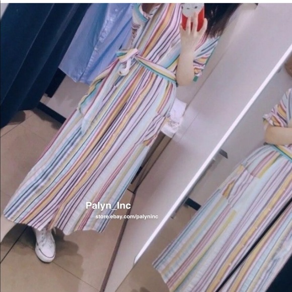 (Sold out)ZARA STRIPED MIDI DRESS BUTTON-UP LINEN 2751/030 - Picture 3 of 9